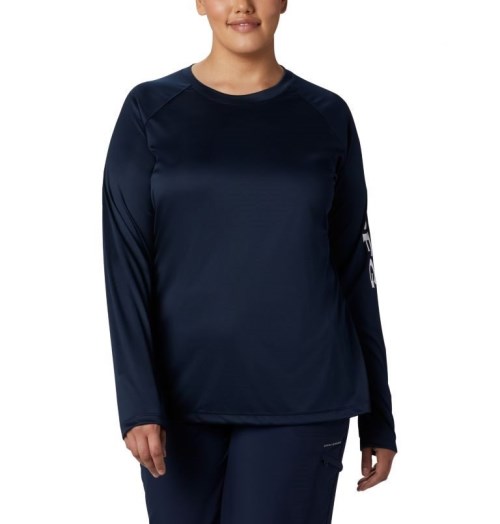 Columbia PFG Tidal Tee II Long Sleeve Gensere Dame Marineblå | Plus Size 25087K